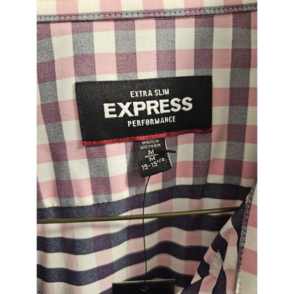 Mens Express Extra Slim Performance Button Down-Pink Gray White Medium 15-15 1/2 - Picture 10 of 13